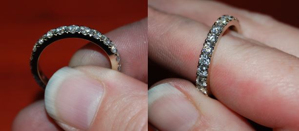 An eternity ring with castle set stones